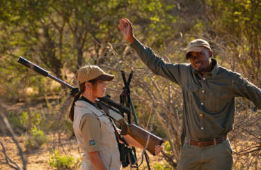 Professional Hunter Basie had more than one reason to marvel when he saw how confidently Claire handles a rifle.